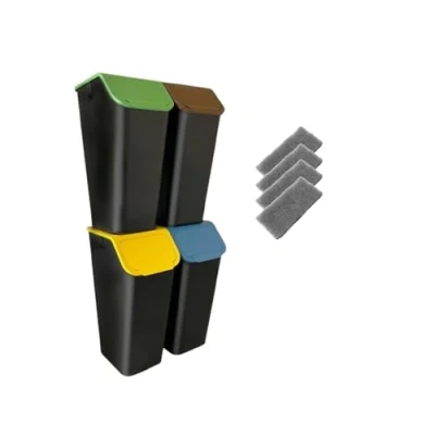 Imagen de Go Practic Juego de 4 cubos basura para cocina, sistema separación basura, 35 l con tapa, apilables, función CLICK