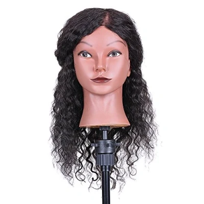 Imagen de zroven cabeza de maniquí pelo rizado entrenamiento peluquería para la práctica peinado del cabello Trenza con 100% humano negro