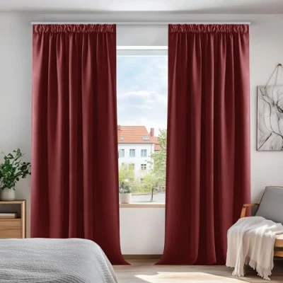 Imagen de Deconovo Cortinas Navideñas Opacas Termicas Aislantes para Ventanas de Habiatcion con Doradillas 2 Piezas 107 x 213 cm Rojo Oscuro