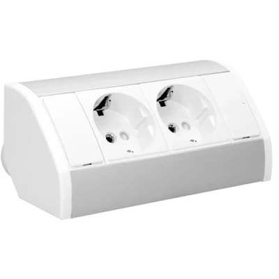 Imagen de Miratic Enchufes Encimera Cocina Regleta Mesa Schuko en Color Blanco/Plata con 2 Tomas Enchufe Ideal para Instalar y Oficina