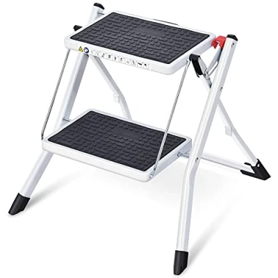 Imagen de KINGRACK Escalera Escalera, Taburete Plegable de Doble Lado, portátil 2 Pasos con asa, Plataforma Grande, Delgada para el hogar Milti fuction WKUK2031