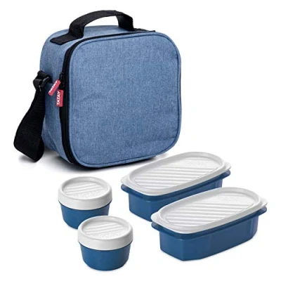 Imagen de TATAY Bolsa térmica Porta Alimentos con 4 contenedores herméticos incluidos, Azul Tejano,