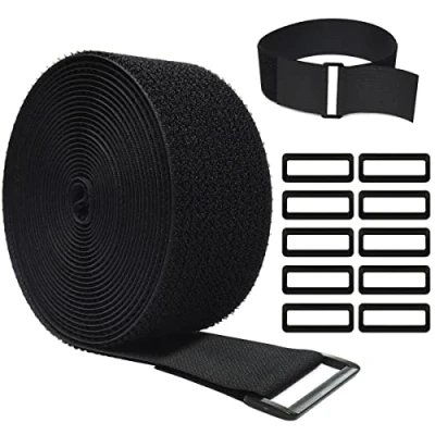 Imagen de WSZJINB Sujetacables Reutilizables de 5m x 5cm con 10 Hebillas, Bridas Negras para Organizador Management Cables, Negro