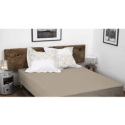 Imagen de HOME LINGE PASSION, Sábana Bajera Beige Oscuro 180 x 200 +35 cm, 100% algodón de 57 Hilos (Label Oeko Tex)