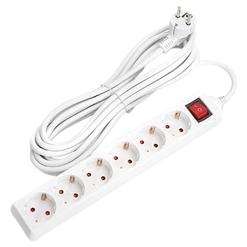 Imagen de Aigostar Regleta alargador de 6 enchufes con cable 5 metros e interruptor. Color Blanco