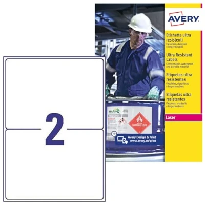 Imagen de Avery España L7916 10 etiquetas resistentes blancas el polietileno flexibles, 210x 48 mm, Caja de 20