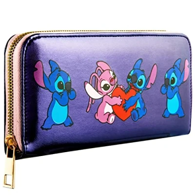 Imagen de Disney Stitch Cartera Mujer, Niñas y Adolescentes, Monedero con Cremallera (Azul Metalizado Stitch)
