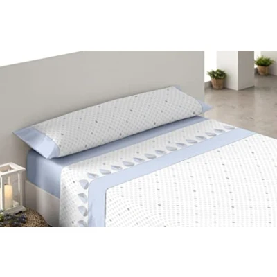 Imagen de Donegal Collections Juego de Sabanas Estampadas 3 Piezas Cama 105cm Óvalo Azul, Primavera Verano, Algodón Poliéster, Bajera, Encimera y Funda Almohada