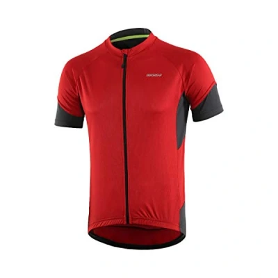 Imagen de BERGRISAR Maillot básico de ciclismo para hombre, manga corta, bicicleta montaña, con bolsillos cremallera, Rojo , Large