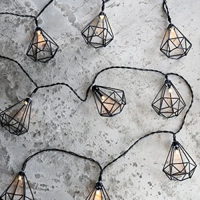 Imagen de Lights4fun Guirnalda Luminosa de 10 Diamantes Negros con LED Blancos Cálidos a Pilas para Interiores