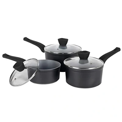 Imagen de Russell Hobbs RH01706EU Juego De Cazos Con Tapas 3 Piezas, 16, 18, 20 cm, Revestimiento Antiadherente, Sarténes Pequeñas Y Aptas Para Todos Tipos Placas Incluidas Las Inducción, Gris