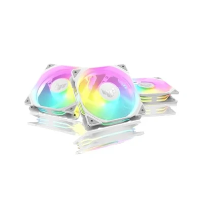 Imagen de ASUS TUF Gaming TR120 ARGB Reverse Triple Pack White Edition Ventiladores de 120 mm (Marco 28 mm, presión estática a 2,75 H2O, Flujo Aire 76,3 CFM, Matriz LED Doble Capa, Aura Sync)