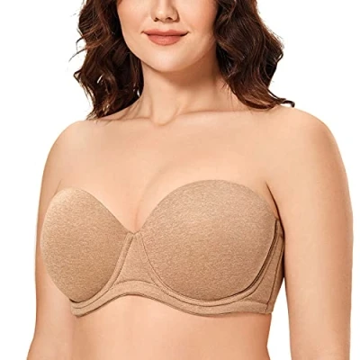 Imagen de DELIMIRA Sujetador sin Tirantes con Aros Tallas Grandes Invisible Multiposicion para Mujer Cuerda 110C