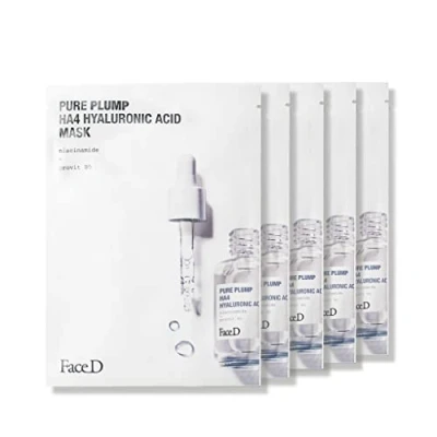 Imagen de Cara D Pure Plump Face Mask hecha de tela con ácido hialurónico Ha4 y provitamina B5 acción hidratante repelente, 5 piezas 250 g