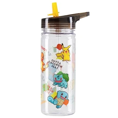 Imagen de Pokémon Botella de Agua Plástico Reutilizable con Pajita para Niños, 580 ml