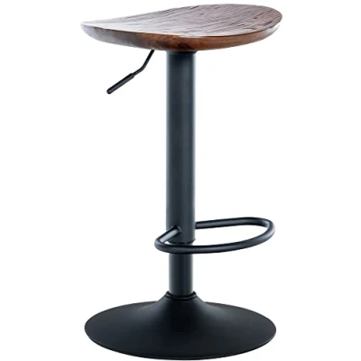 Imagen de CLP Taburete De Bar Skelde con Base Metálica Ajustable En Altura I Silla Giratoria Cocina Asiento Madera, Color:Nuez