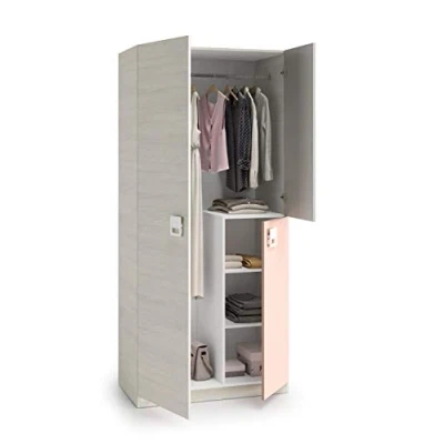 Imagen de Habitdesign Armario Juvenil, Infantil, Modelo Nube, Acabado en Blanco Alpes, Gris y Rosa Pastel, Medidas: 90 cm (Largo) x 200 (Alto) 52 (Fondo)