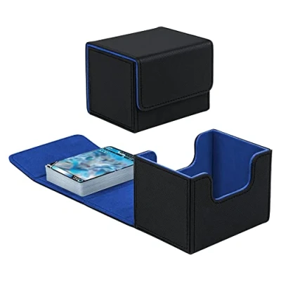Imagen de Tolesum Caja de Cartas para MTG, Card Deck Box 100+ sin Funda, Magnetic Flip con Cuero PU Magic Commander TCG (Horizontal Negro y azul)