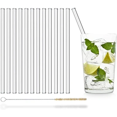 Imagen de HALM Pajitas de cristal reutilizables ecológicas 12 x 20 cm + cepillo limpieza ecológico Apto para lavavajillas Sostenible vidrio cóctel, batido, smoothie