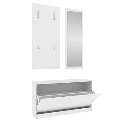 Imagen de vidaXL Set de Mueble Zapatero 3 en 1 Armario Estantería Almacenamiento Recibidor Entrada Pasillo Sala Estar Madera Contrachapada Blanco