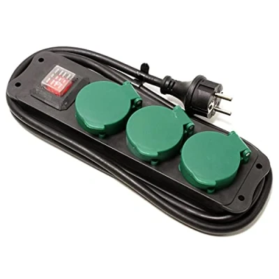 Imagen de BeMatik Regleta de enchufes IP44 para exterior 3 schuko 16A 250V con interruptor y cable 1.5m