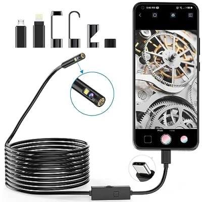 Imagen de Cámara de inspección Serpiente endoscopio Doble Lente 1920P, boroscopio Tipo C natación luz,cámara Alcance,8 Luces LED para Android,iOS Smartphone,iPhone,iPad,Samsung (16.5 pies/5 m)