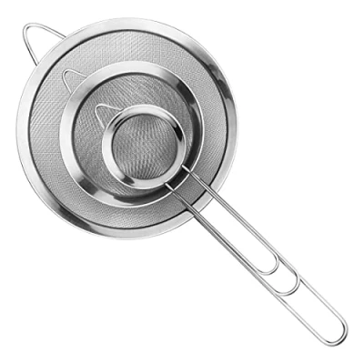 Imagen de Wonnell Malla Fina Coladores Profesional 7/12/18 cm de 3 Acero Inoxidable, tamices Juego para escurrir Fideos,harina,Especias,Verduras, claras Huevo, etc