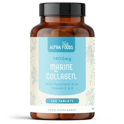 Imagen de Tabletas de Colágeno Marino 1400mg con Ácido Hialurónico Suplementos Hidrolizado Tipo 1 para Mujeres y Hombres 120 Vitamina C, E, Zinc, Cobre Biotina Alpha Foods