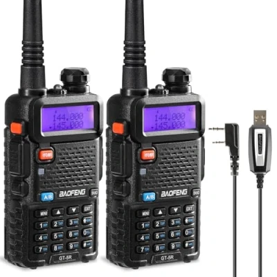 Imagen de BAOFENG GT 5R Walkie Talkie, Radio de Doble Banda para 144 146/430 440MHz, Largo Alcance con 128 Canales, Batería 1800 mAh, Auriculares, Cable Programación Camping, Soporte Chirp, 2PCS