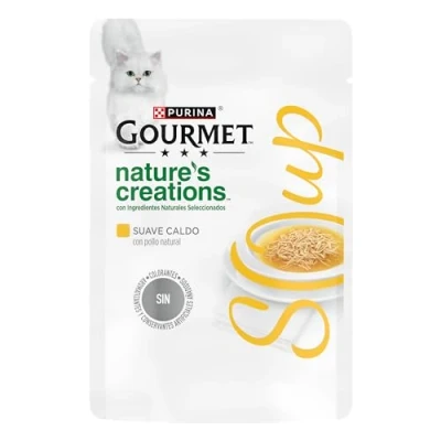 Imagen de Purina Gourmet Nature&#039;s Creations Soup, Comida Húmeda Natural para Gato, Sopa con Pollo y Verduras, 32 Sobres de 40g