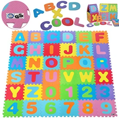 Imagen de Spielwerk® Alfombra Juego Puzzle Infantil XXL 3,3m² 86 Piezas Letras Números Rompecabezas de Goma Eva