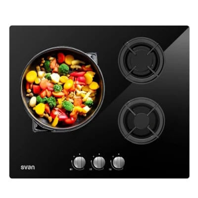 Imagen de Svan Encimera de Gas SGW3601N. 3 Quemadores, Integrable, Quemador WOK triple llama, Acabado en Cristal negro
