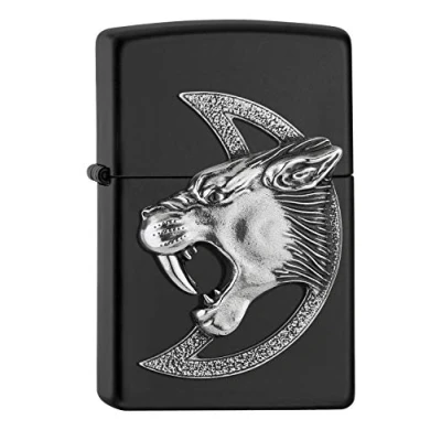 Imagen de ZIPPO Mechero Recargable con diseño de Tigre Sabio Emblema Atado, Negro Mate, en Caja Regalo