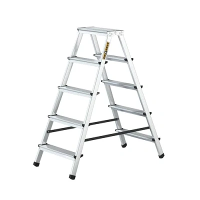Imagen de Drabest Escalera Doméstica de Aluminio Doble Cara 5 Peldaños Capacidad 125kg Tijera con Plataforma Trabajo Escaleras 46x109x16cm