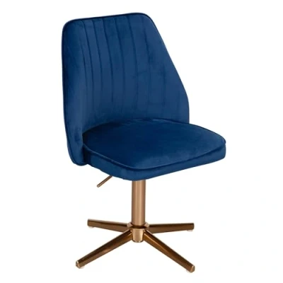 Imagen de FineBuy Silla Giratoria Terciopelo Moderna Azul de Cocina sin Ruedas Comedor Tapizada con Respaldo