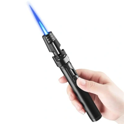 Imagen de encendedor de antorcha, llama a chorro prueba viento, doble cara con abridor botellas, ajustable, gas butano recargable for velas, fogatas, b