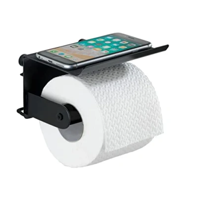 Imagen de WENKO Portarrollos con estante Classic Plus Negro repisa y protección anticorrosiva de alta calidad