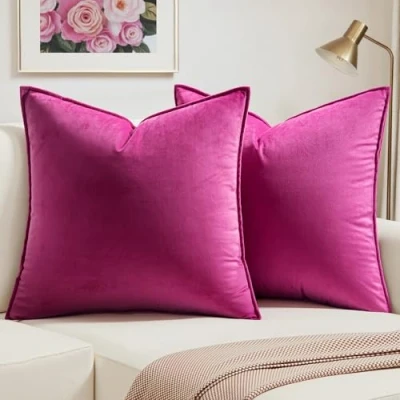 Imagen de MIULEE Funda de Cojines para Sofá Almohadas Terciopelo Suave Almohada Decorativa Moderna Cojin Sala Estar Cama Silla Dormitorio 2 Piezas 45x45 cm Rojo Rosado