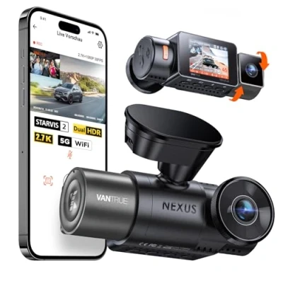 Imagen de VANTRUE N2X 2.7K+1080P cámara de Coche STARVIS 2, Frontal Interior, Doble visión Nocturna HDR, 2.5K/60FPS, GPS, WiFi 5GHz, Control Voz y aplicación, Sensor G, máx. 512GB