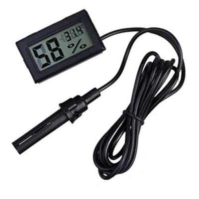 Imagen de ICQUANZX 2 en 1 termómetro LCD Digital con higrómetro Externo para incubadora de Aves Corral Reptiles Negro