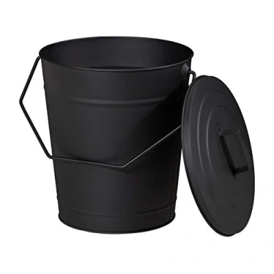 Imagen de Relaxdays Cubo Tapa, 12 litros, Accesorio Chimenea, Estufa, BBQ, con Asa, para Carbón y Ceniza, Acero, Negro, Ascheeimer mit Deckel