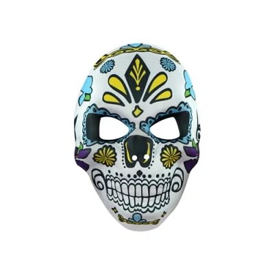 Imagen de SRV Hub Máscara facial de calavera caramelo, diseño azúcar para festivales, Halloween y más, colorida, cómoda elegante, unisex, talla única