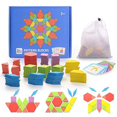 Imagen de HellDoler Puzzles Infantiles 3 Años,Tangram,Montessori,155Pcs Montessori Bloques de Madera Set Rompecabezas Formas Geométricas, DIY Tangram, 24Pcs Tarjetas Diseño para Niños
