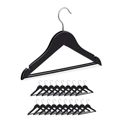 Imagen de Relaxdays, 19 x 30,5 1 cm, Negro Pack de 20 Perchas Infantiles con Ranuras y Barra, Madera