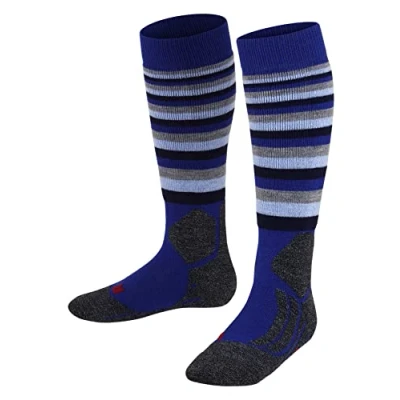 Imagen de FALKE SK2 Intermediate Stripes K KH lana hilo funcional calida gruesa 1 par, Calcetines de esquí Unisex niños, Azul (Yve 6714), 23 26