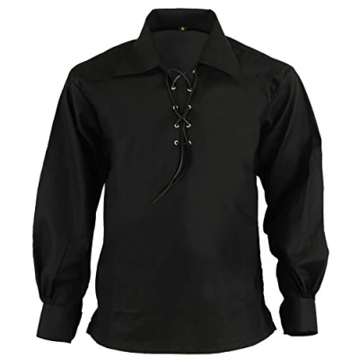 Imagen de Hamilton Kilts Camisa Escocesa jacobea Ghillie de Las Tierras Altas, Negro, XL