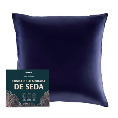 Imagen de DREAMZIE Doble Cara 100% 19 mm Funda de Almohada Seda Pura moras para la Salud del Cabello y Piel Funda, con Cremallera Oculta, 1 Pieza, 80x80 cm, Azul Oscuro