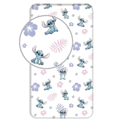 Imagen de Disney Lilo y Stitch Sábana bajera ajustable (90 x 200 + 25 cm, 100% algodón), diseño de con flores