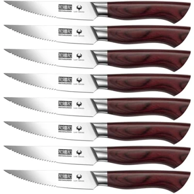 Imagen de HOSHANHO Juego Cuchillos de Carne 8 piezas, Serrado Mesa 11.3cm, Profesional Bistec Acero Inoxidable Alto Carbono Cuchillo Steak con Mango Ergonómico Madera