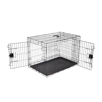 Imagen de Amazon Basics Jaula para perro de alambre metálico, Duradero,Plegable con bandeja, doble puerta, negro, 91 x 58 64 cm (L An Al)